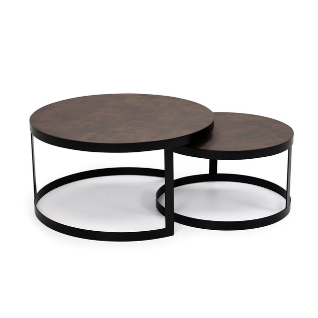Stalux Coffee table set 'Saar' around 80 and 60cm, color black / brown leather look