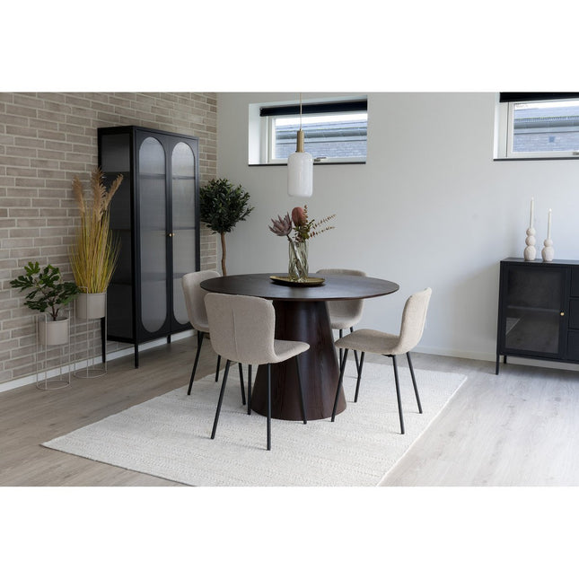Halden Dining Chair - Eetkamerstoel in bouclé, beige met zwarte poten, HN1233