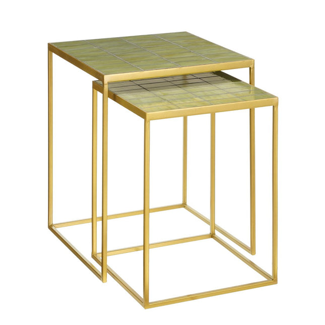 Outdoor side table - Set of 2 - L38 x W38 x H48 cm - Metal - Green