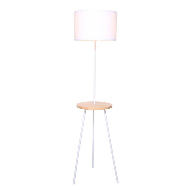 Floor lamp with wooden tray