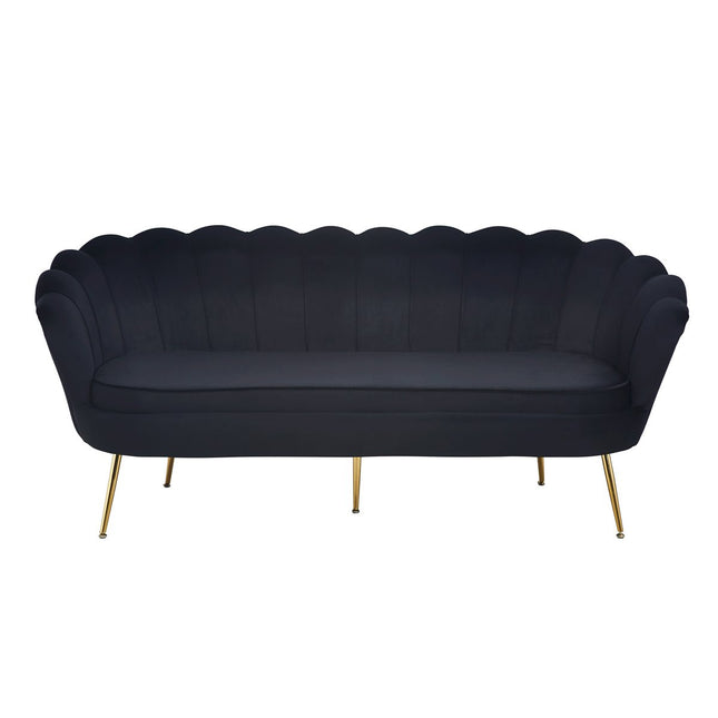 Shell sofa 3 seater in black velvet