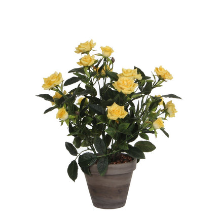 Artificial rose bush plant in Stan flower pot - H33 x Ø25 cm - Yellow
