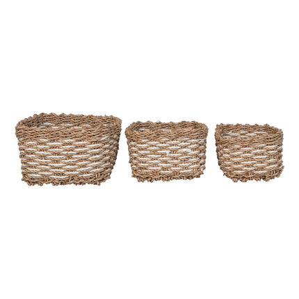 Pala Basket - Mand, zeegras/papier, naturel/wit, set van 3