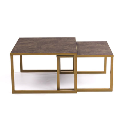 Stalux Coffee table set 'Lisa' 65 and 50cm, color gold / brown leather look