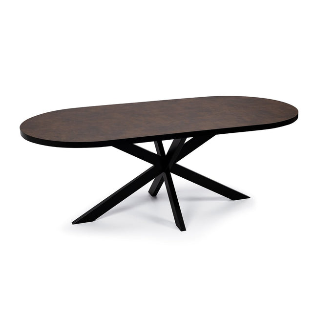 Stalux Flat oval dining table 'Noud' 180 x 100, color black / brown leather look