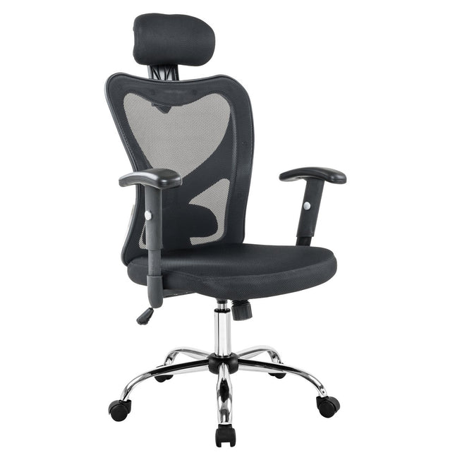 Black office chair with mesh headrests
