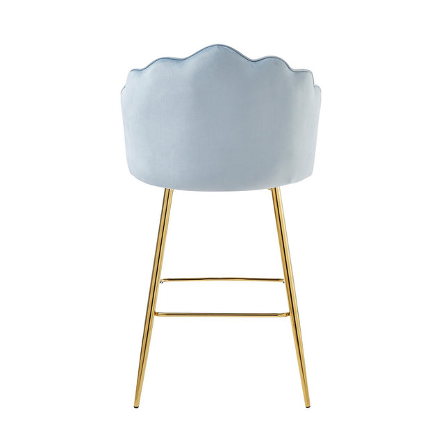 Set of 2 bar stools with shell design in light gray velvet