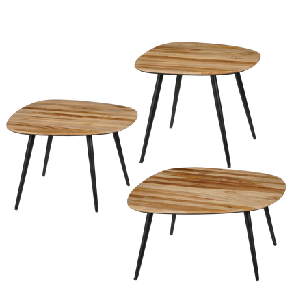 Jailey Side Table - Set of 3 - L62 x W52 x H34 cm - Recycled Wood - Brown