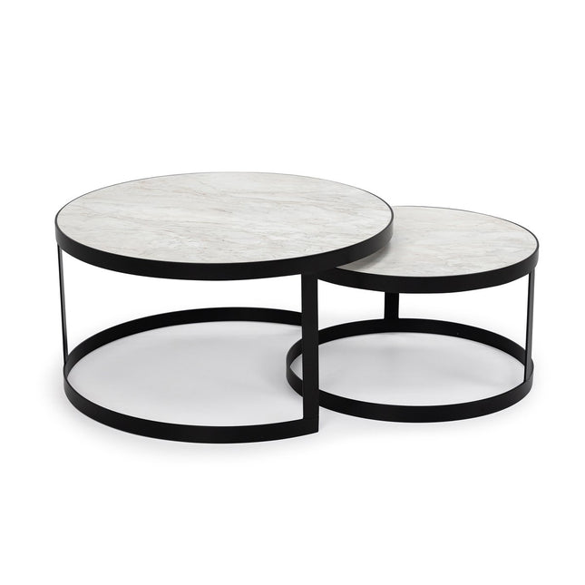 Stalux Coffee table set 'Saar' around 80 and 60cm, color black / white marble