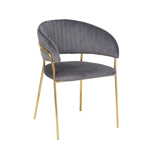 Gray velvet chair with padded backrest