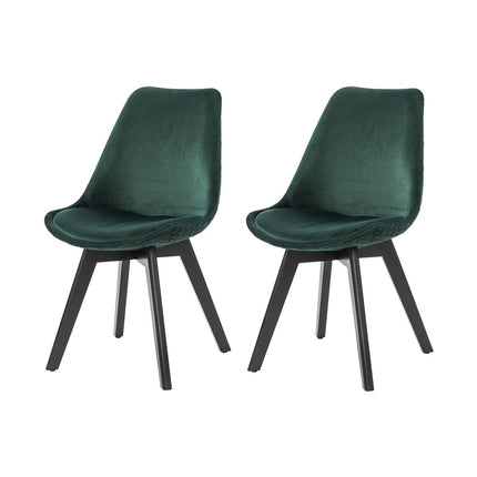 Set of 2 dining room chairs in green velvet
