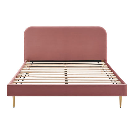 Upholstered bed with pink velvet cover 140x200 cm